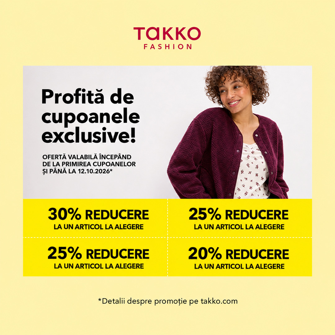 Până la 30% reducere la Takko Fashion! Până la 30% reducere la Takko Fashion!
